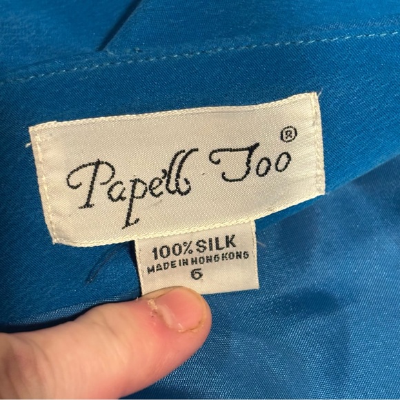 Vintage Pape’ll Too Elegant Teal Women's Dress 100% Silk size 6 - Picture 5 of 16